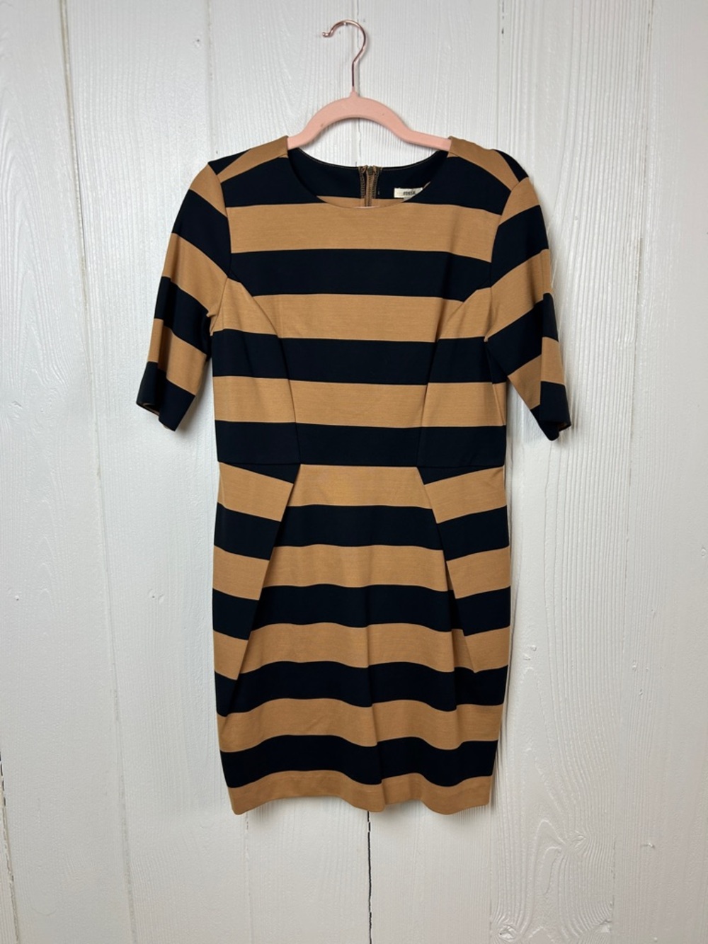 Fossil NWT Striped Black and Tan Short Sleeve Shift Dress Size M